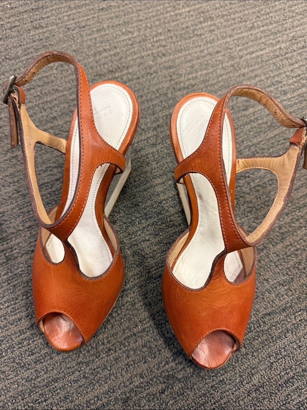 Maison Martin Margiela Tan Leather Peep-Toe Slingback Heels